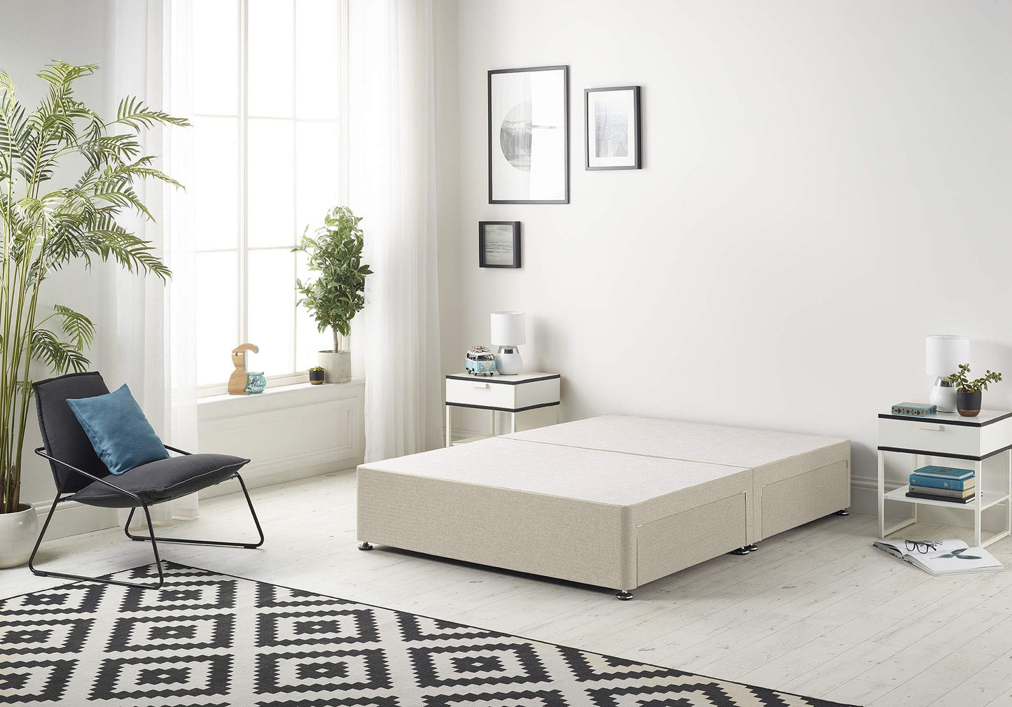 Bed Centre Flexby Divan Base Only with No Drawers and No Headboard - Available in 3ft,4ft,5ft and 6ft- Fabric (3FT Single, Tweed Natural Fabric)