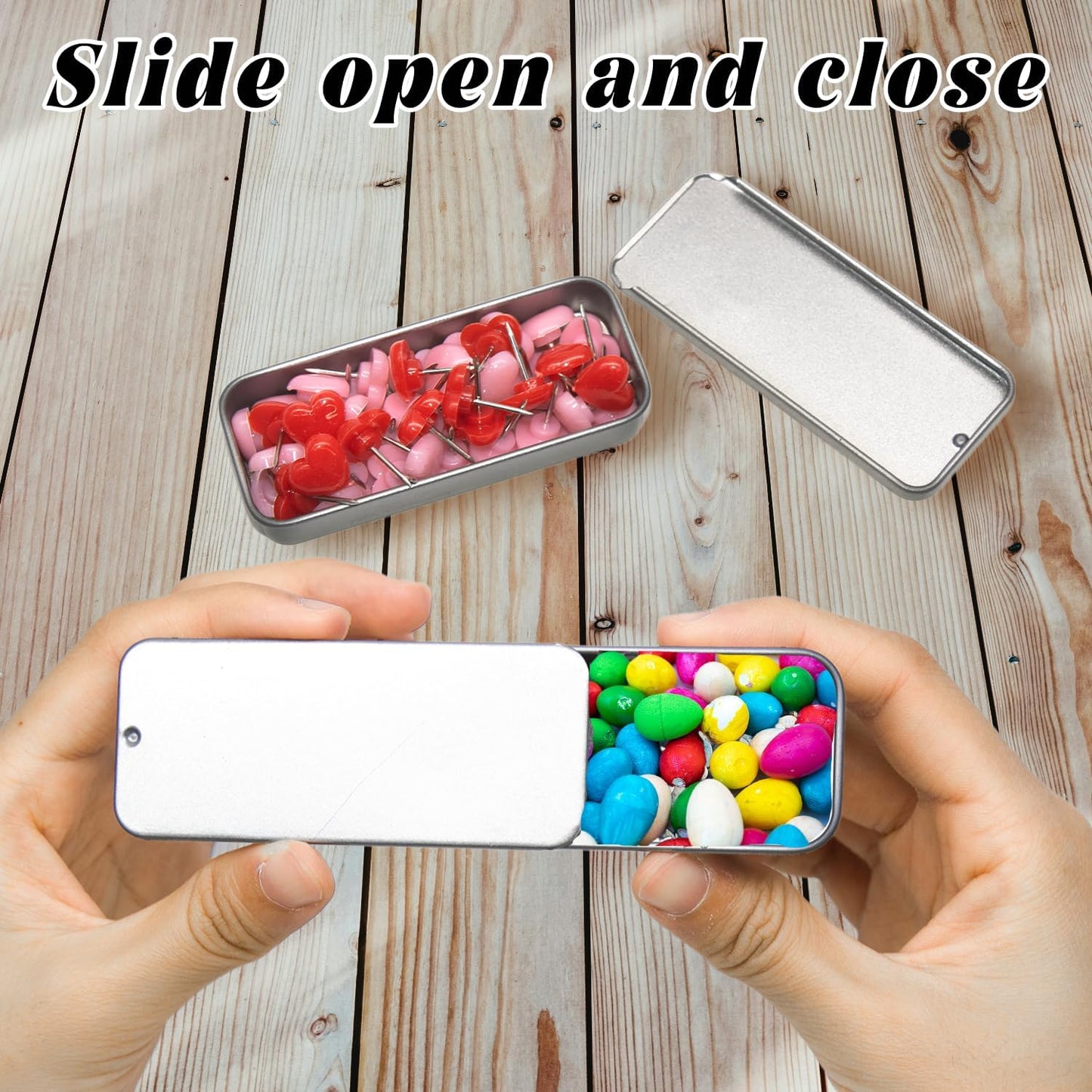 Slide Top Metal Tin Boxes 3 Pack - Small Metal Containers with Sliding Lid | Mini Storage Tins for Jewellery, Lip Balm, Pills, Candy Organiser