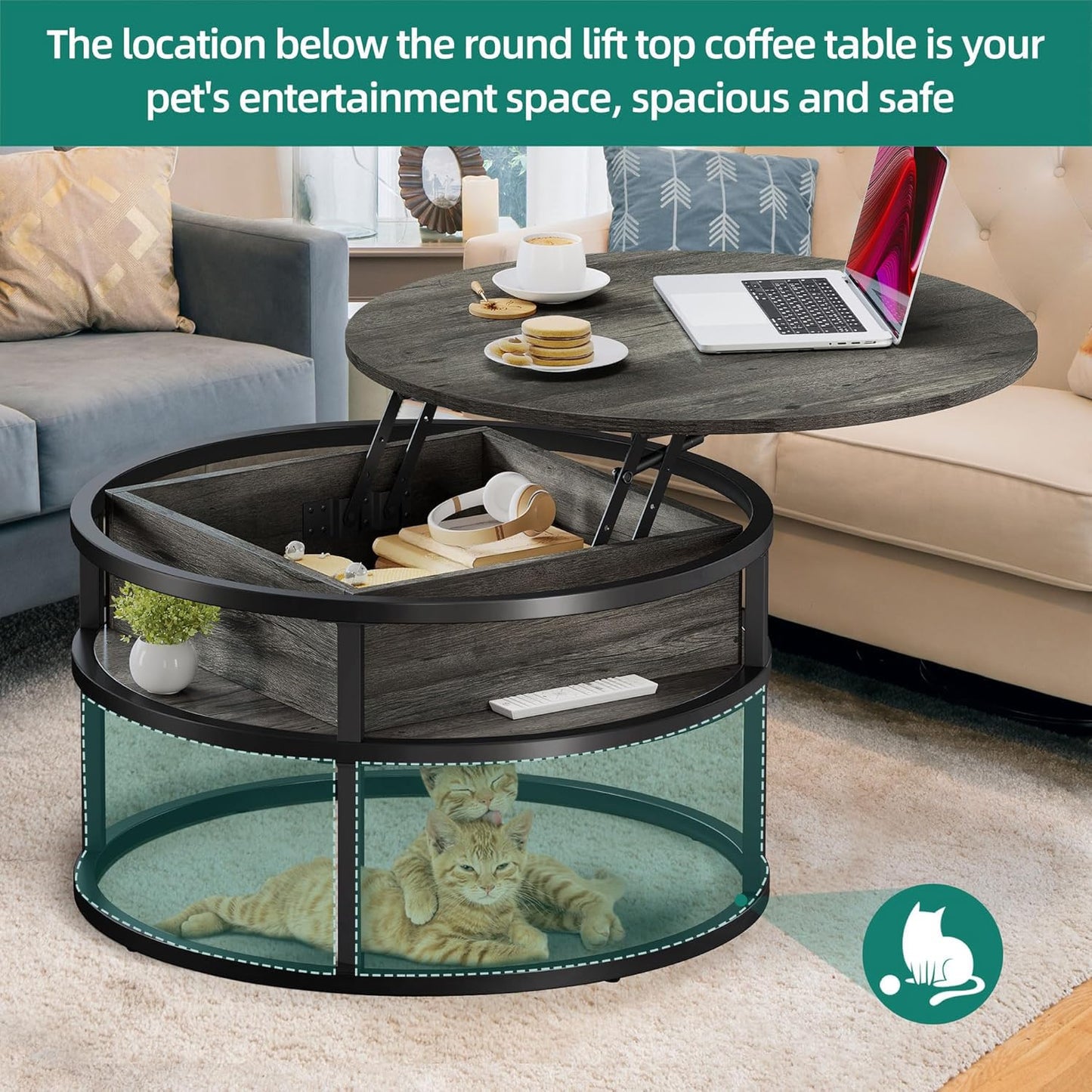 YITAHOME Round Lift Top Coffee Table, Coffee Tables for Living Room with Hidden Storage Compartment