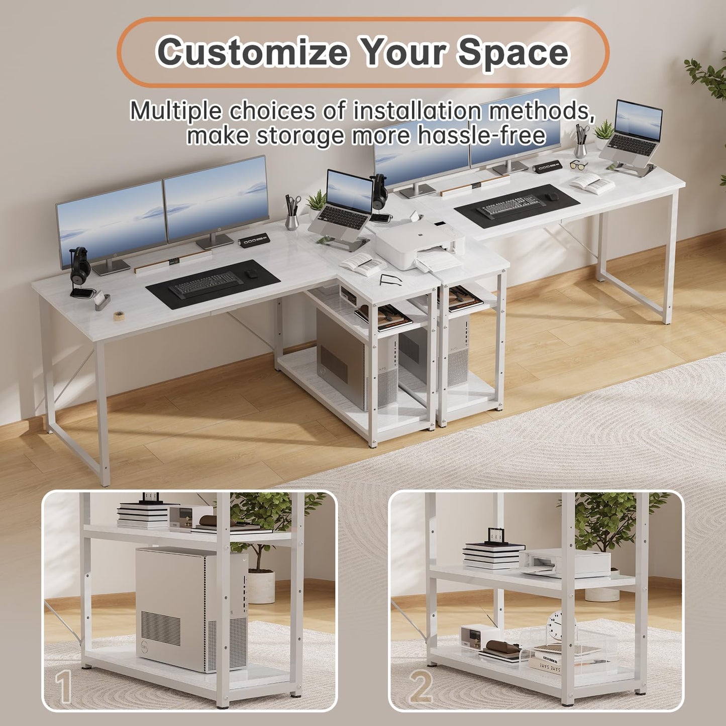 JUMMICO Small L Shaped Desk 100x80cm with Storage, Corner Computer Desk with Reversible Shelf, Sturdy Office Desk & Workstations for Home Office