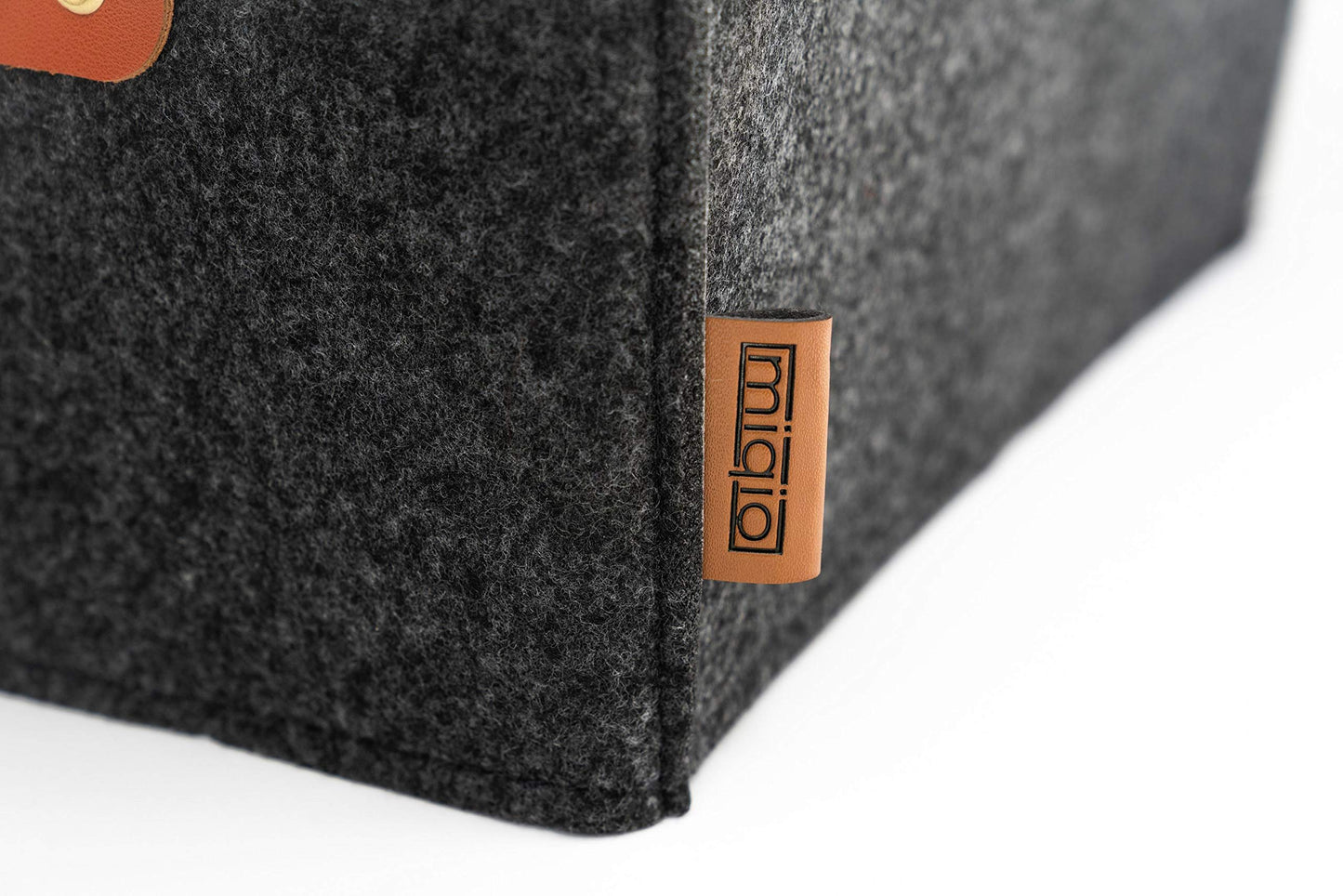 MIQIO® Design Felt Storage Box, Set of 4, with leather handle, 12x10x6 inch, Storage Baskets, Folding Box, Organiser Boxes, Dark Grey