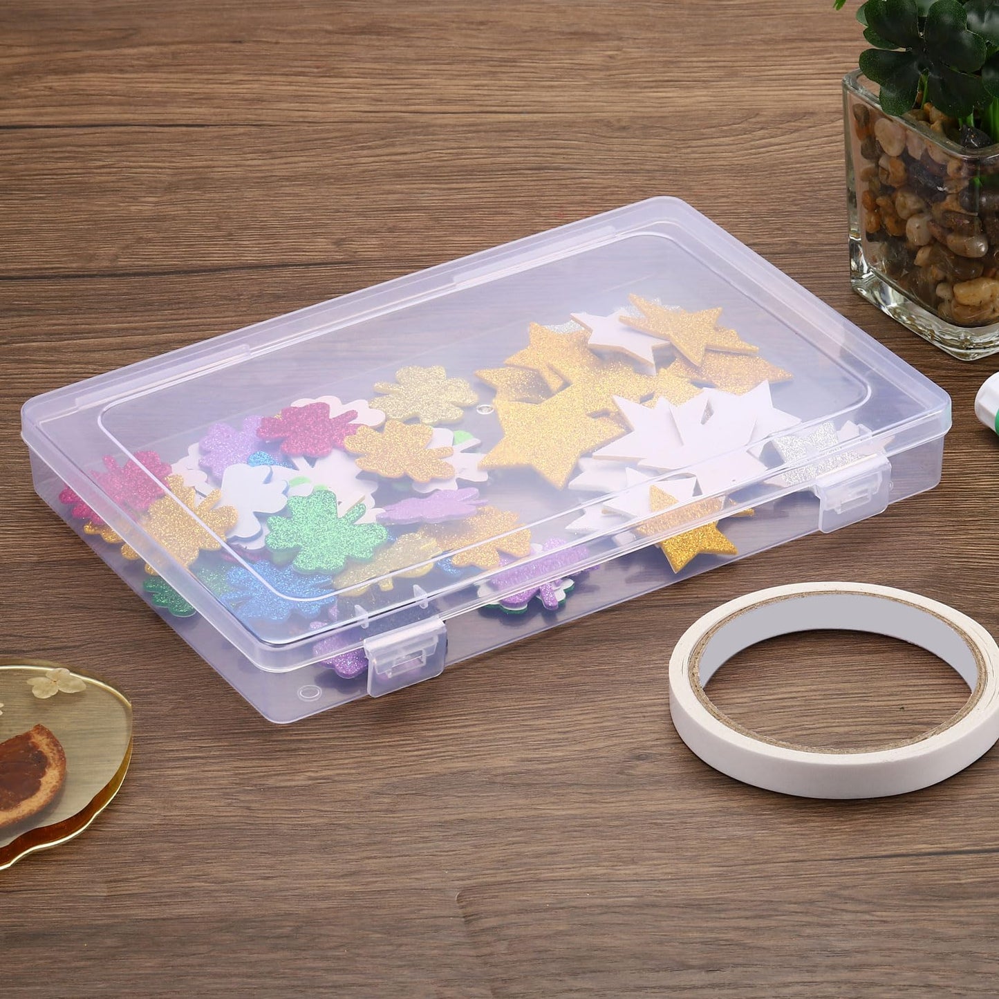 PATIKIL 9x6x1.2inch Clear Storage Box with Hinged Lid, 4Pack Plastic Stackable Rectangle Organizer Container for Beads Jewelry Small Items Art Craft