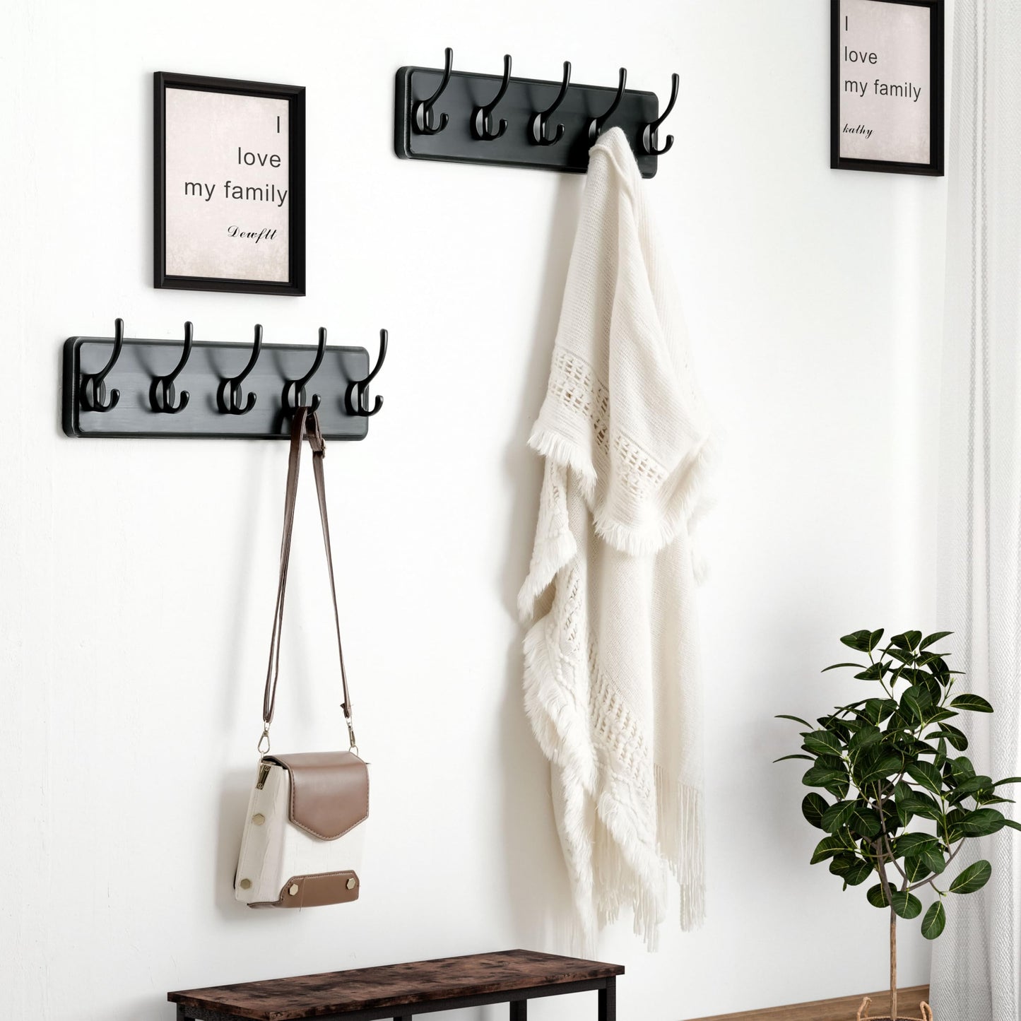 Dseap Coat Rack Wall: Patented, Heavy-Duty, 5-Double-Hooks Wooden Wall Mounted Coat Rack Coat Hanger Hook Rail for Winter Coats Hat Jacket Clothing