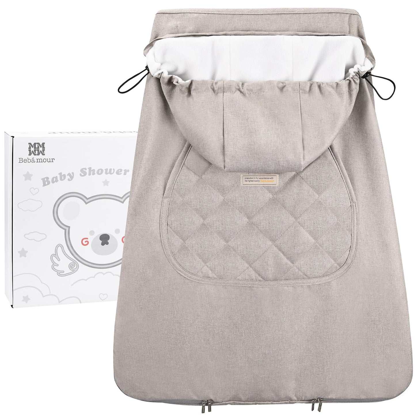 Bebear Winter Cover for Baby Carrier Warm Universal Hoodie Baby Carrier Cover for All Seasons, Khaki