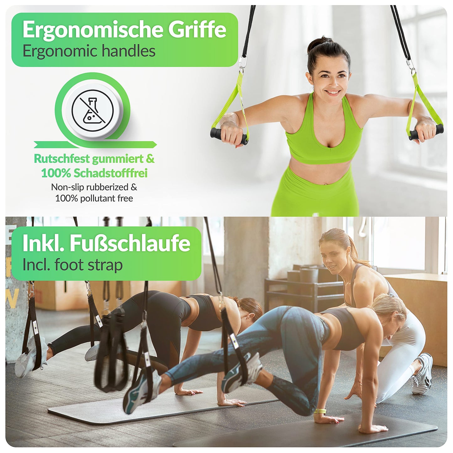 Premium sling trainer with door anchor and certificate (InBuB seal) including exercise post, training plan | handmade, lime without spacer (Basic)