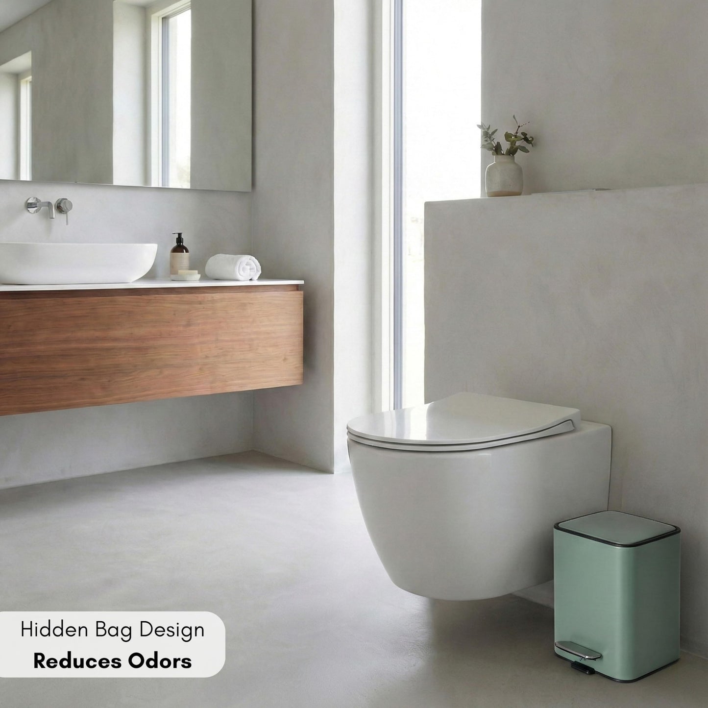 Erreke Bathroom Pedal Bin 3L, Green, Removable Inner Bucket, Modern Design