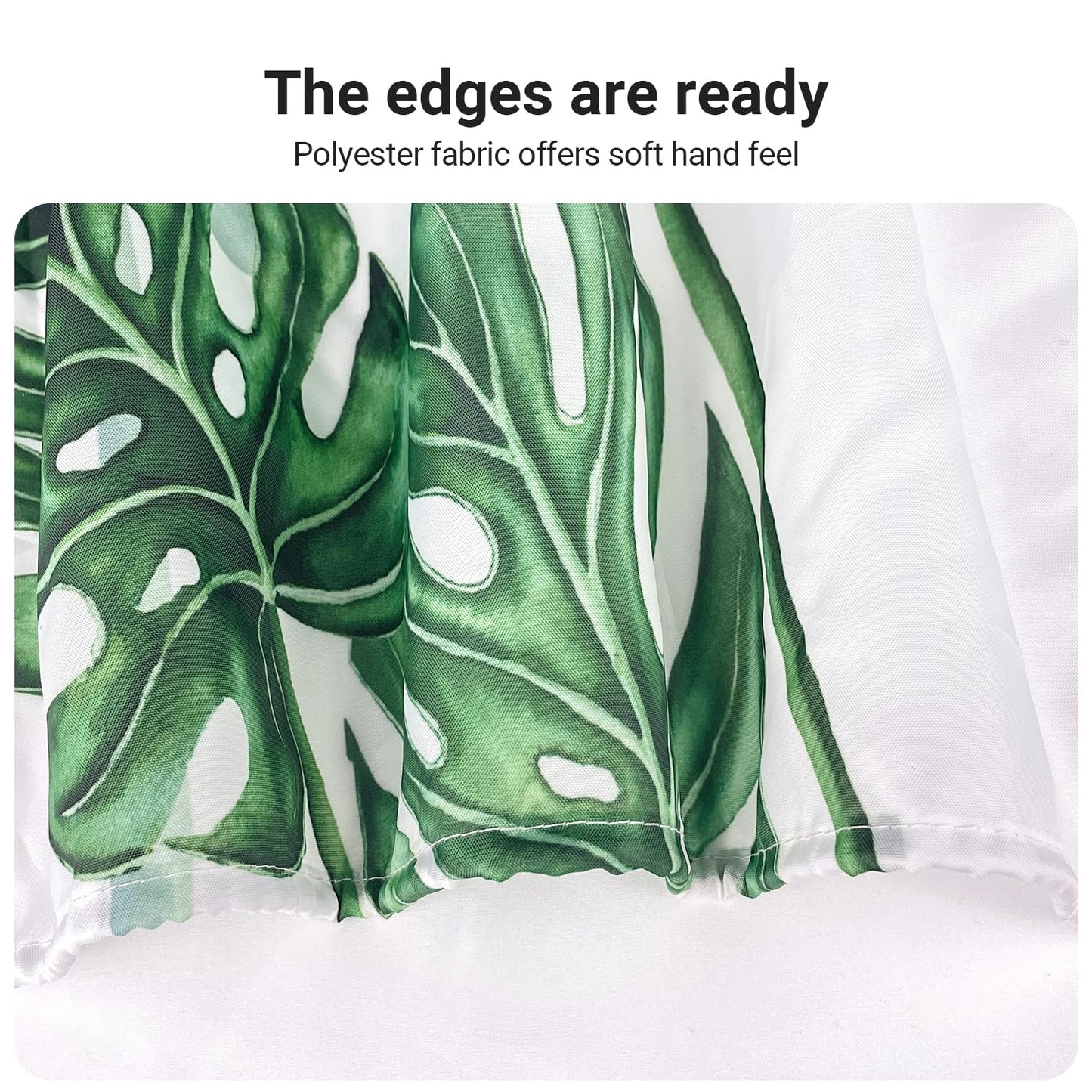 Lerores Shower Curtain, 200 x 160 cm, Green Leaves, Weighted Hem, Anti-Mould Textile, Water-Repellent