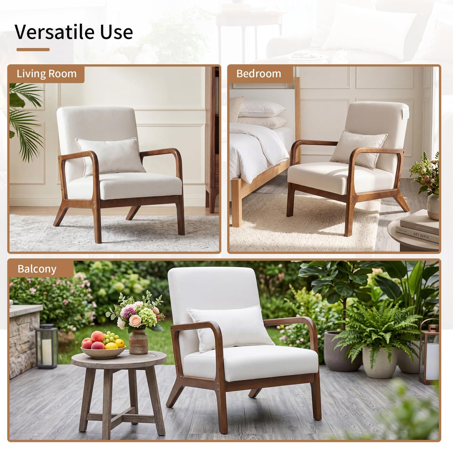 BonVache Armchair Modern Accent Chair with Pillow Comfy Reading Chair for Living Room Bedroom Office, Beige