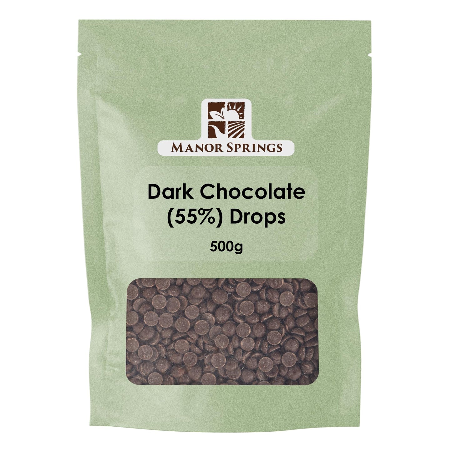 55% Dark Chocolate Drops 500g by Manor Springs for Baking, Desserts, Cookies, Cakes, Muffins, Cupcakes & Decorating