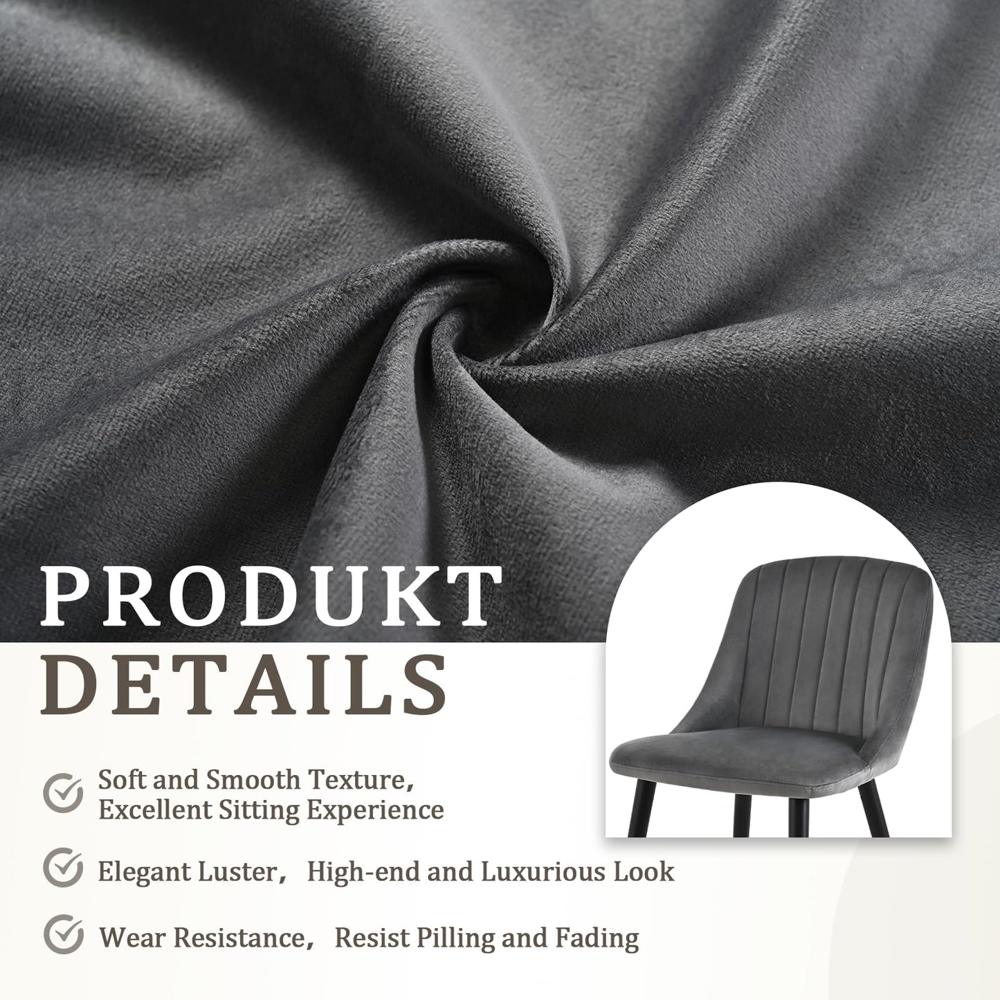 Goeurvant Dining Chairs Set of 4 Velvet Chairs for Living Room with Wood Legs Kitchen Chair Upholstered, Dark Grey with Black Leg