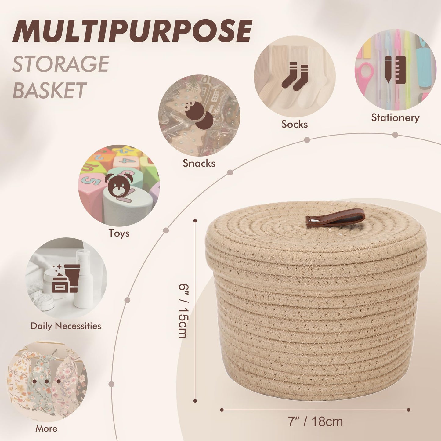 Sea Team Twin Khaki Lidded Cotton Rope Multi Purpose Storage Baskets