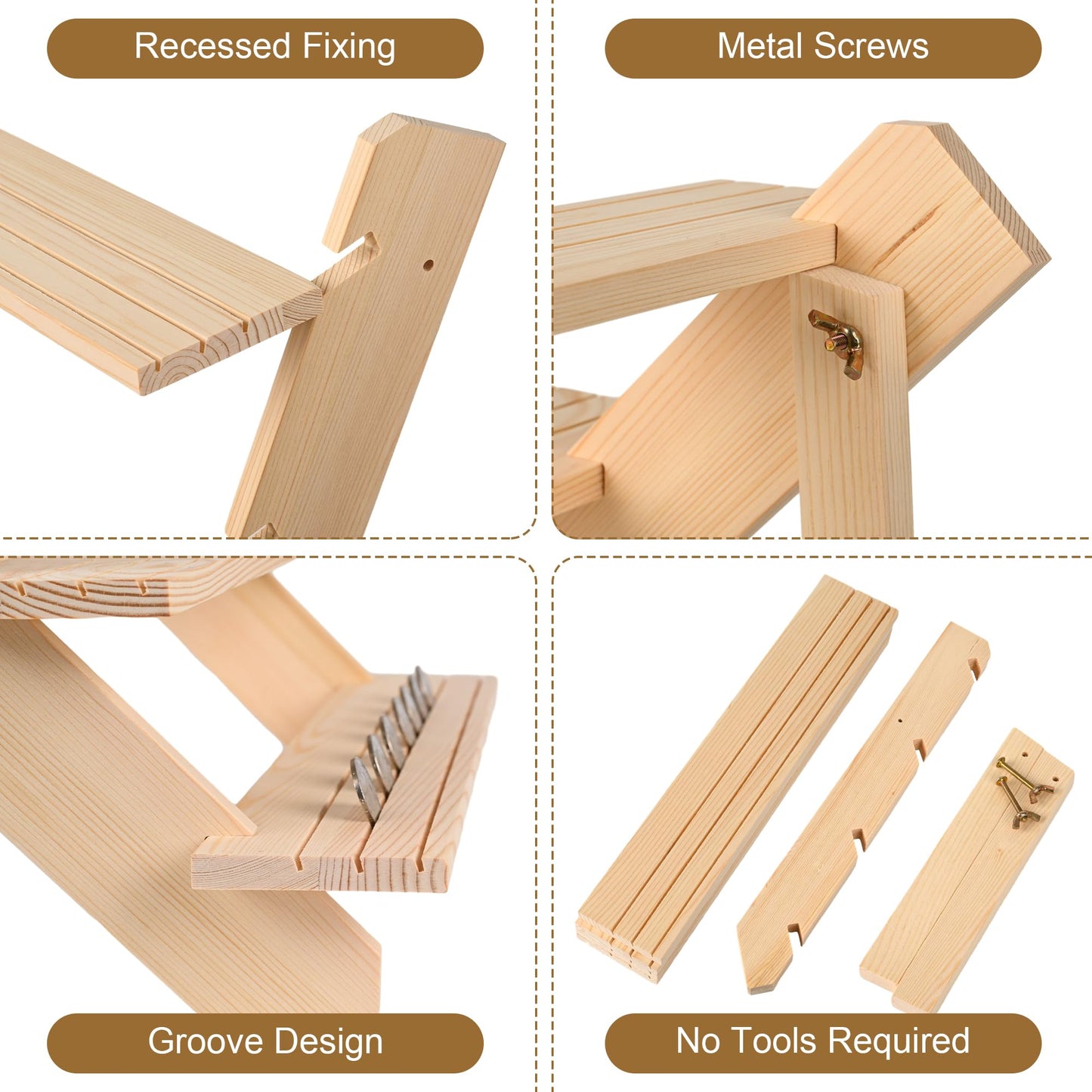 LEXFUNN Wooden Jewellery Display Rack Stand Earring Stall Stand Organizer Shelf 3/4 Tier (4 Tier)