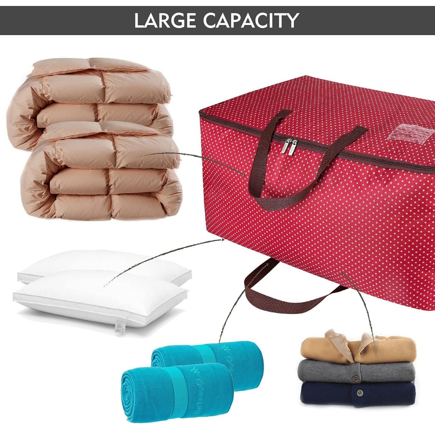 DOKEHOM 3-Pack 105L Large Storage Bag, Underbed Clothes Organizer, Red