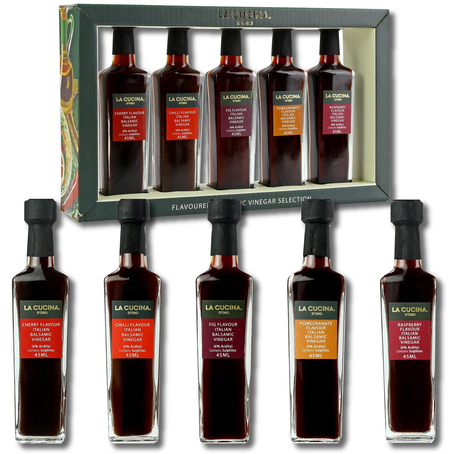 Kimm & Miller Flavoured Balsamic Vinegar Collection - Italian Inspired Food Gifts with 5 Flavoured Balsamic Vinegars - Cooking Gifts for Men & Women -