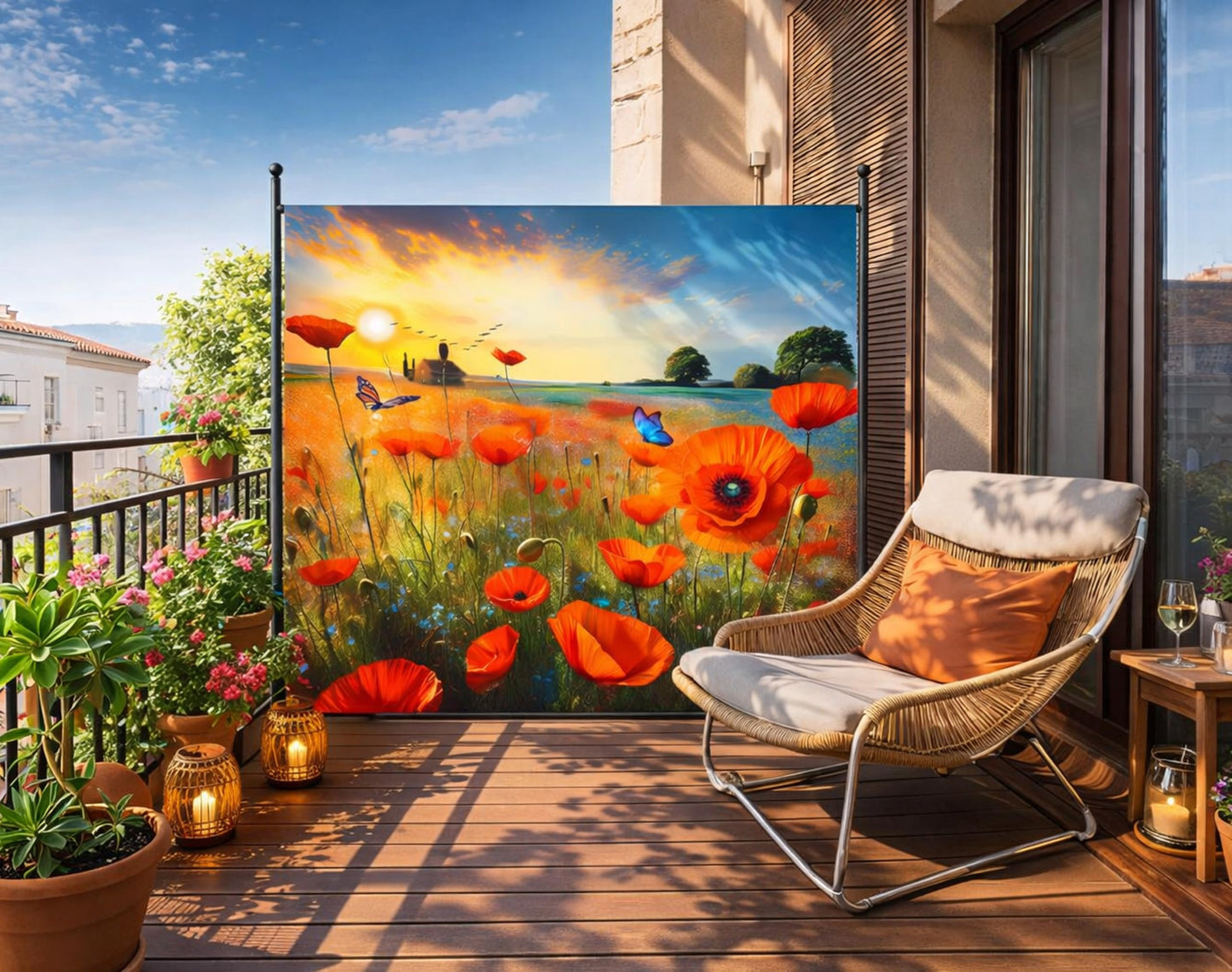 Poppy Meadow Room Divider Screen 180 x 180 cm Balcony Garden Privacy Screen