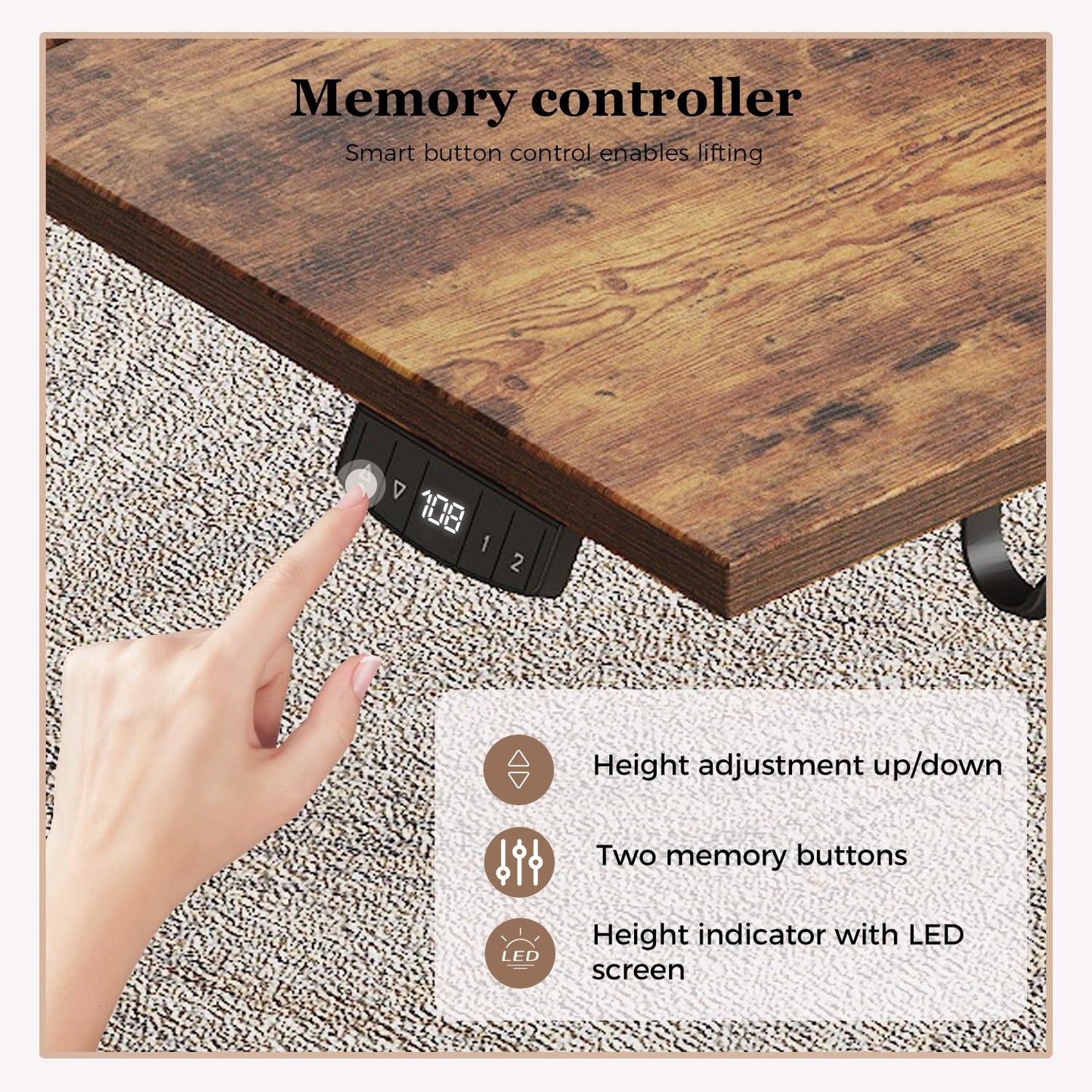 Klicelor Height Adjustable Electric Desk, 2 Memory Buttons, 140x80cm