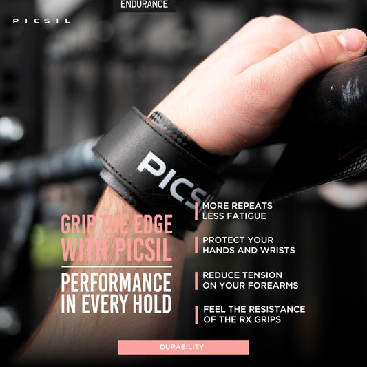 PICSIL RX Grips, Synthetic Workout Grips, Durable and Ultra-Resistant Carbon Fiber Hand Grips for Weightlifting & Gymnastics, Blocks Tears & Blisters,