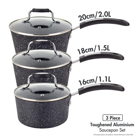 Scoville NEVERSTICK 3pcs Saucepan Set with Lids, Non Stick Saucepan Set, 16/18/20cm Saucepans, Suitable for All Hobs Including Induction, PFOA Free,