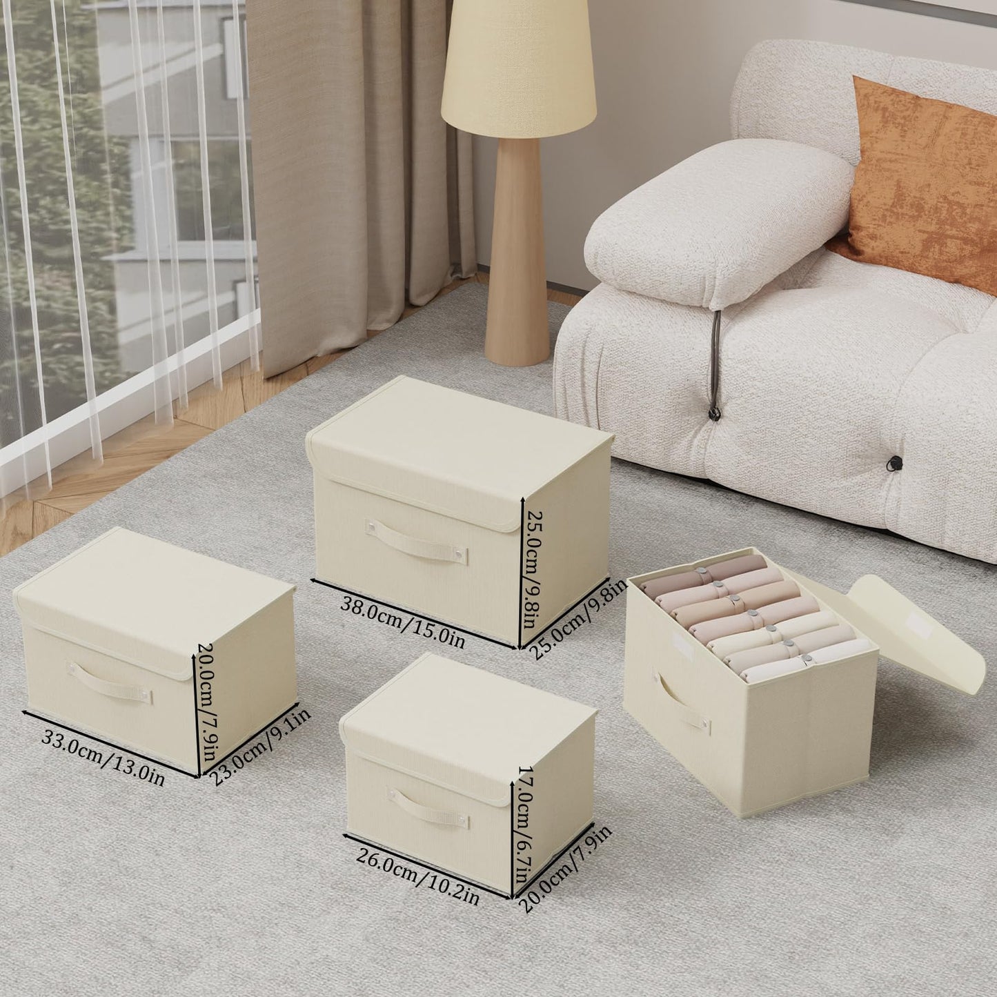 ENUMAIL Cloth Storage Baskets with Handles,Beige 26x20x17cm,3 Pack