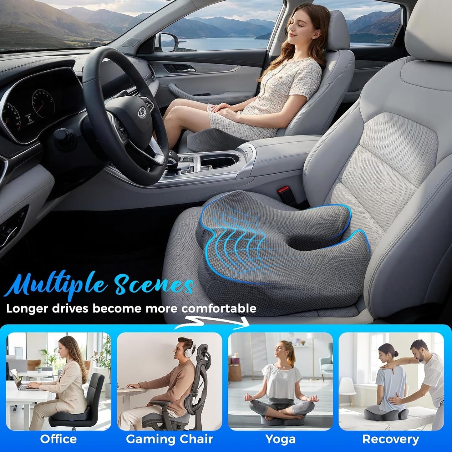 Niceeday Seat Cushion for Office Chair & Car - Premium Memory Foam with Ergonomic U-Shape Design - Enhanced Comfort for Tailbone & Hip Support