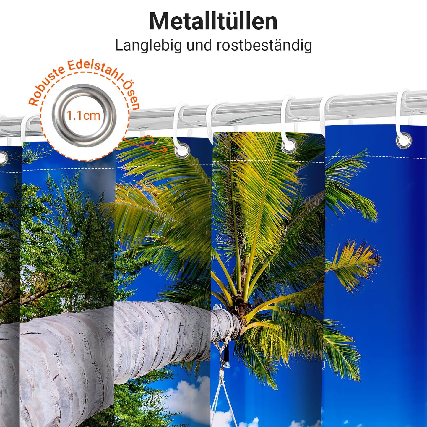 Lerores Shower Curtain 150 x 180 cm Beach, Weighted Hem, Anti-Mould Textile, Water-Repellent