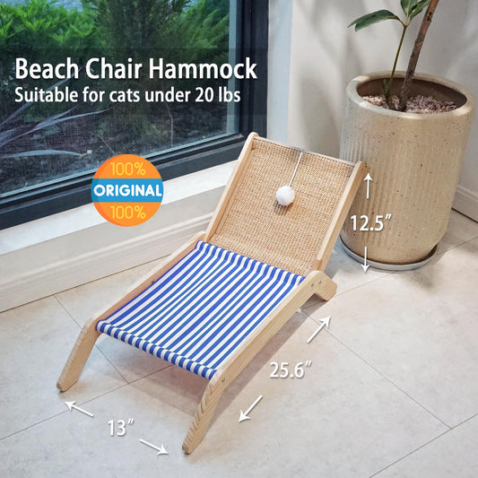 PETKARAY Cat Hammock with Coconut Palm Tree Scratching Post, Cozy Beach Chair Elevated Cat Beds, Original Cat Lounger for Indoor Cats