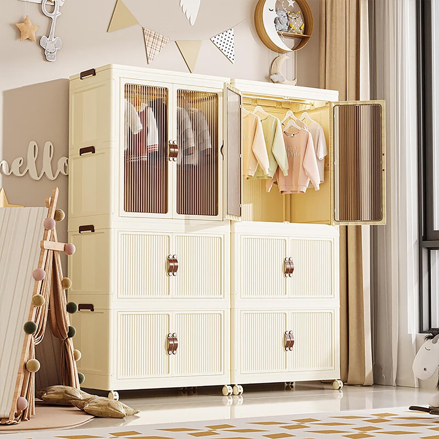 Roqao 4-Tier Kids Wardrobe, Portable Foldable Closet Storage, 298L