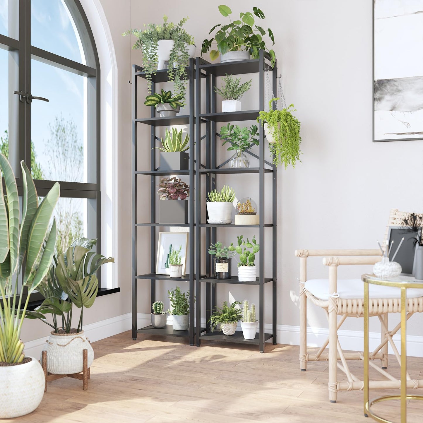 YMYNY Bookshelf, 6 Tier Storage Rack, Plant Rack, Storage Rack with Steel Frame,for Living Room, Office, Study, Hallway, Industrial Style