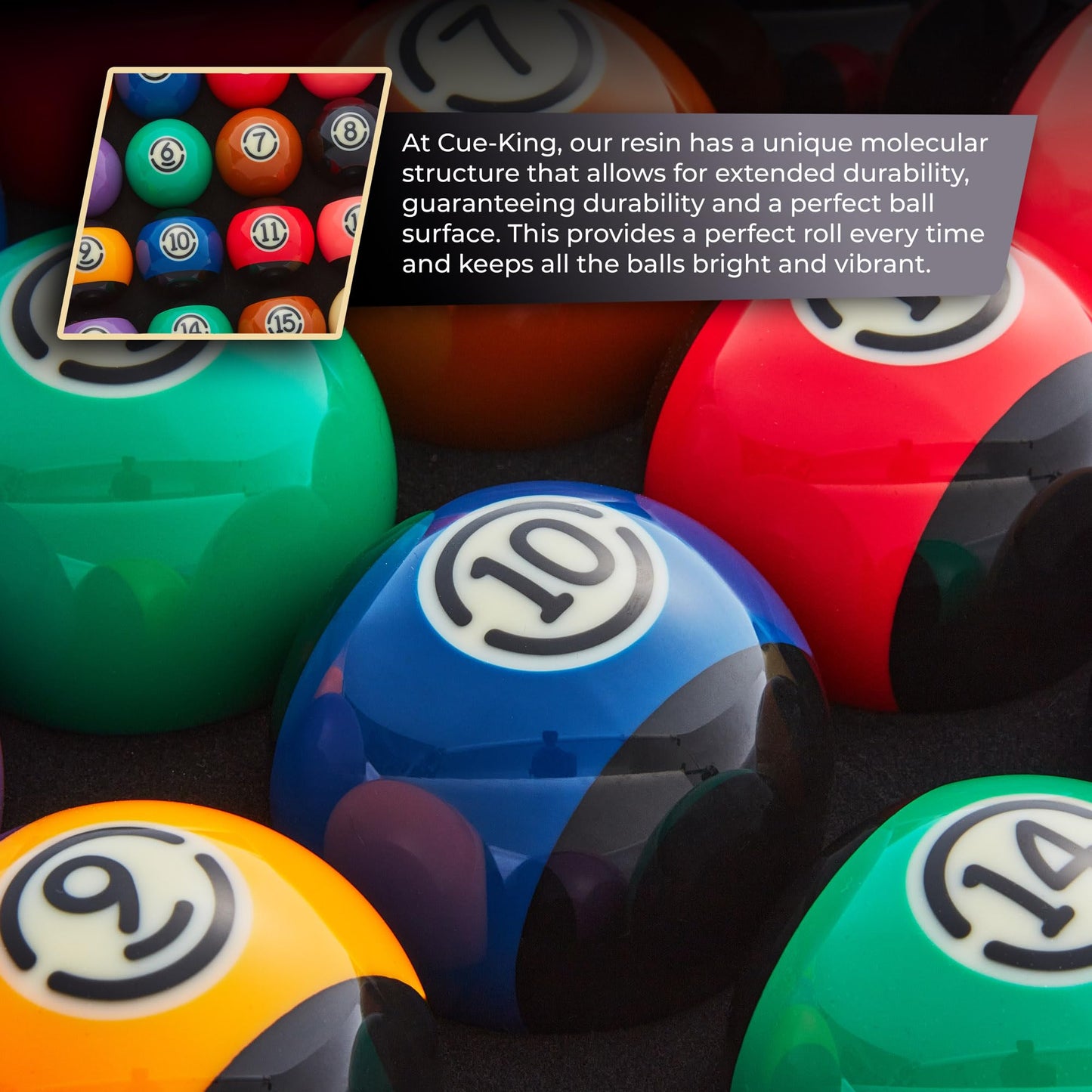 Cue-King Black Edition Pool Balls, Grade AA+ 2-1/4" Regulation Size Set with Pro Dotted Cue Ball