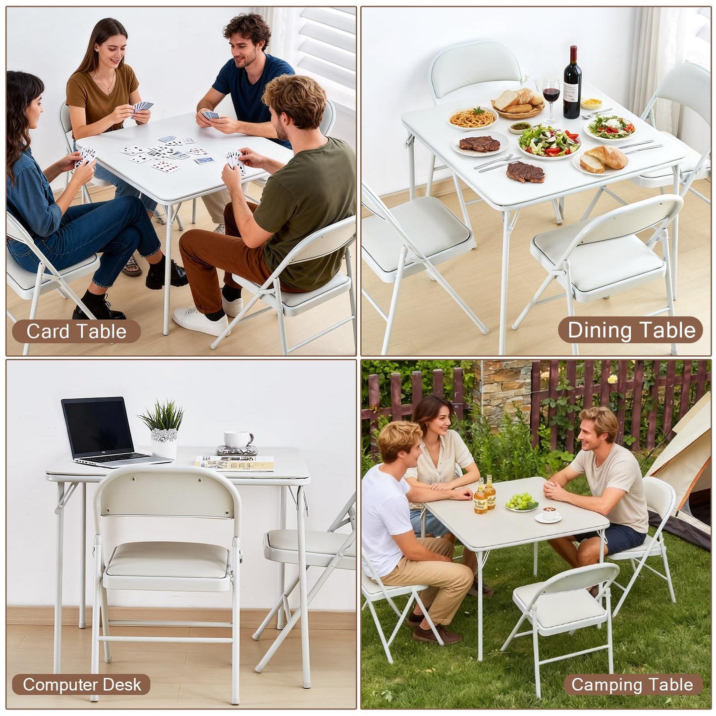 TAO ONE Square Folding Table 32x32 Small Card Table Foldable - White