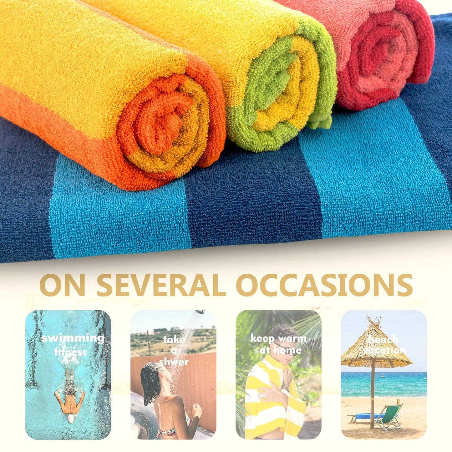 CASA COPENHAGEN Malibu beach towels, designed in Denmark, durable and hard-wearing, quick-drying, for pool, bath & shower, 76x152 cm