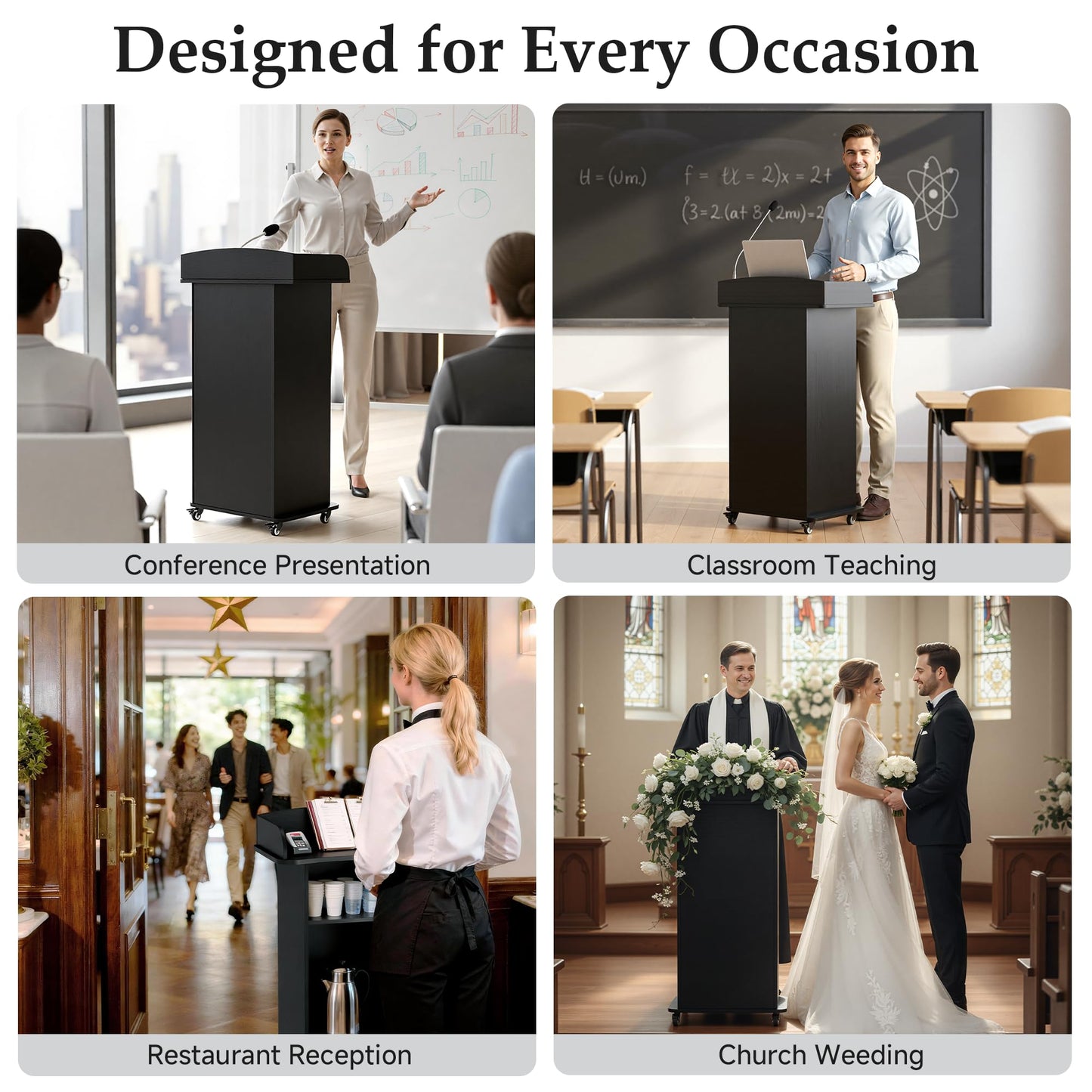 Suuiwau Portable Podium Stand with Adjustable Shelf & Lockable Wheels