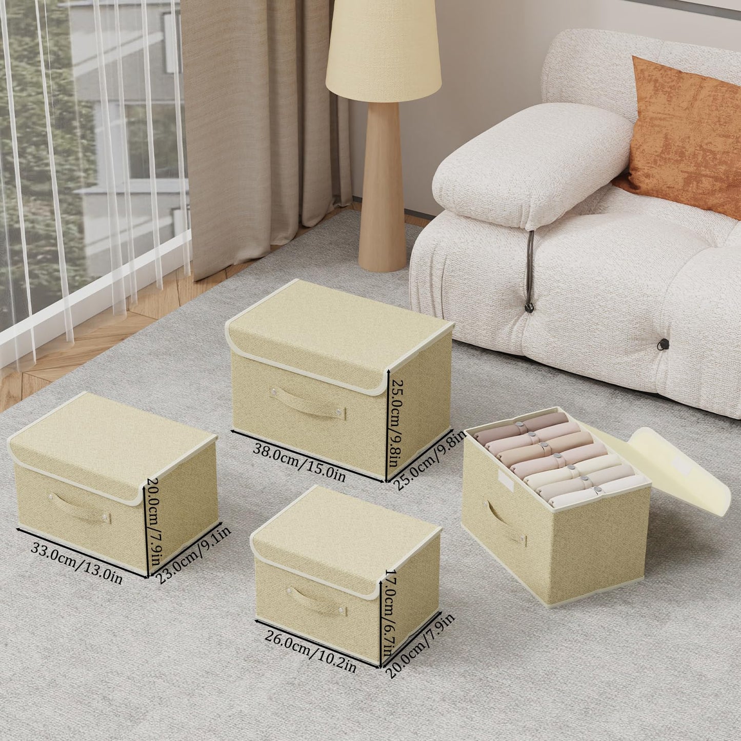 ENUMAIL Storage Bins with Handles,Grey and Beige,26x20x17cm,5 Pack