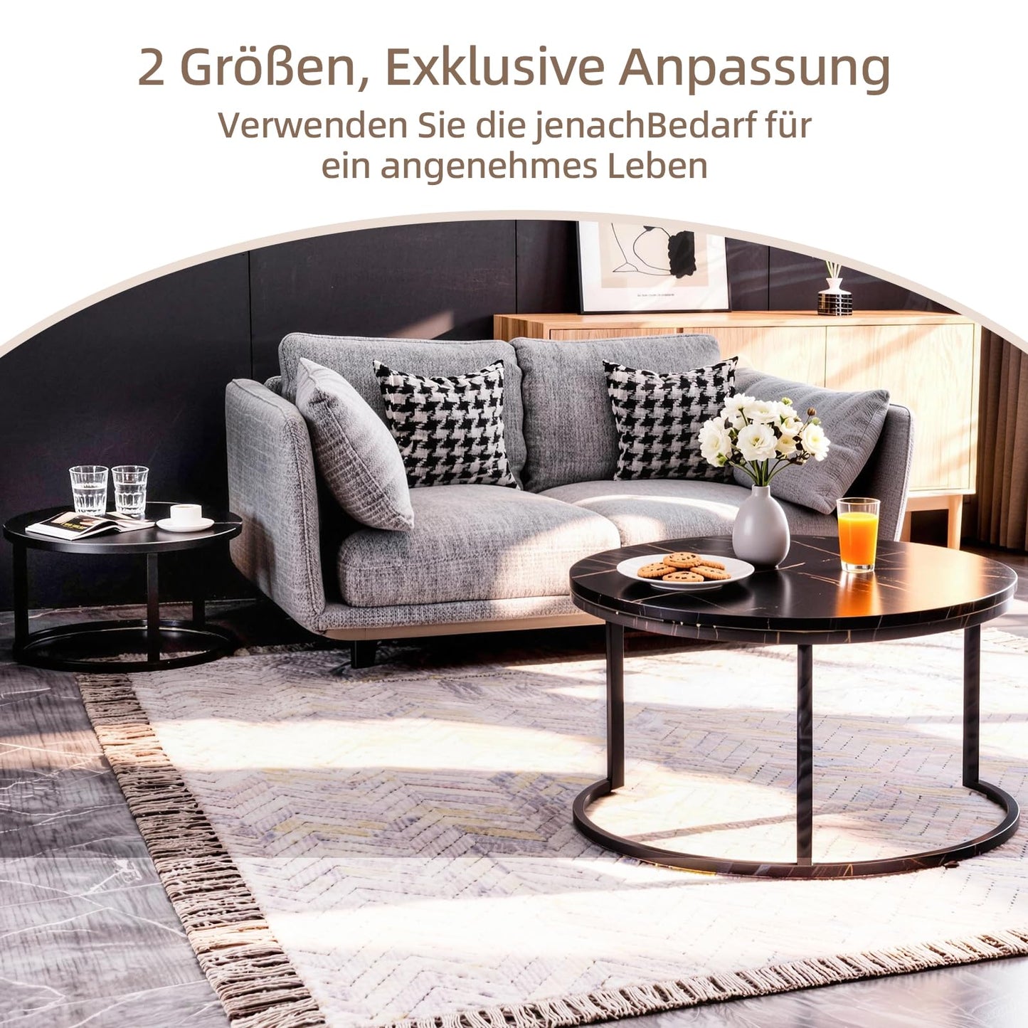 JoyyeSpace Coffee Table, Set of 2, Side Table, Living Room Table, Coffee Table, Height Adjustable, for the Living Room