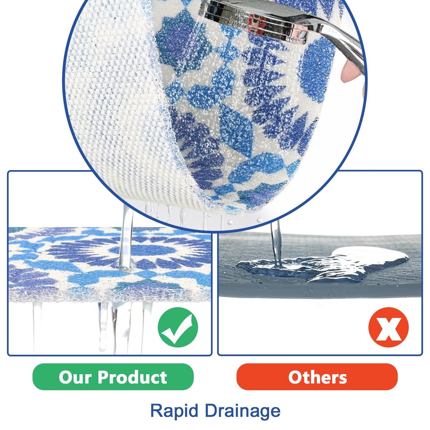 Square Shower Mat 60x60 cm, Loofah Shower Mats for Inside Shower, Non Slip Anti Mould Bath Mat