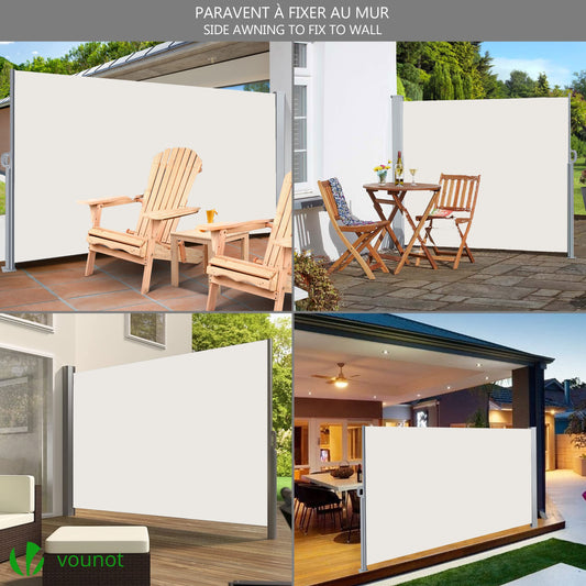 VOUNOT Side Awning Retractable, Outdoor Privacy Screen for Garden, Balcony, Terrace, 160 x 300 cm, Beige
