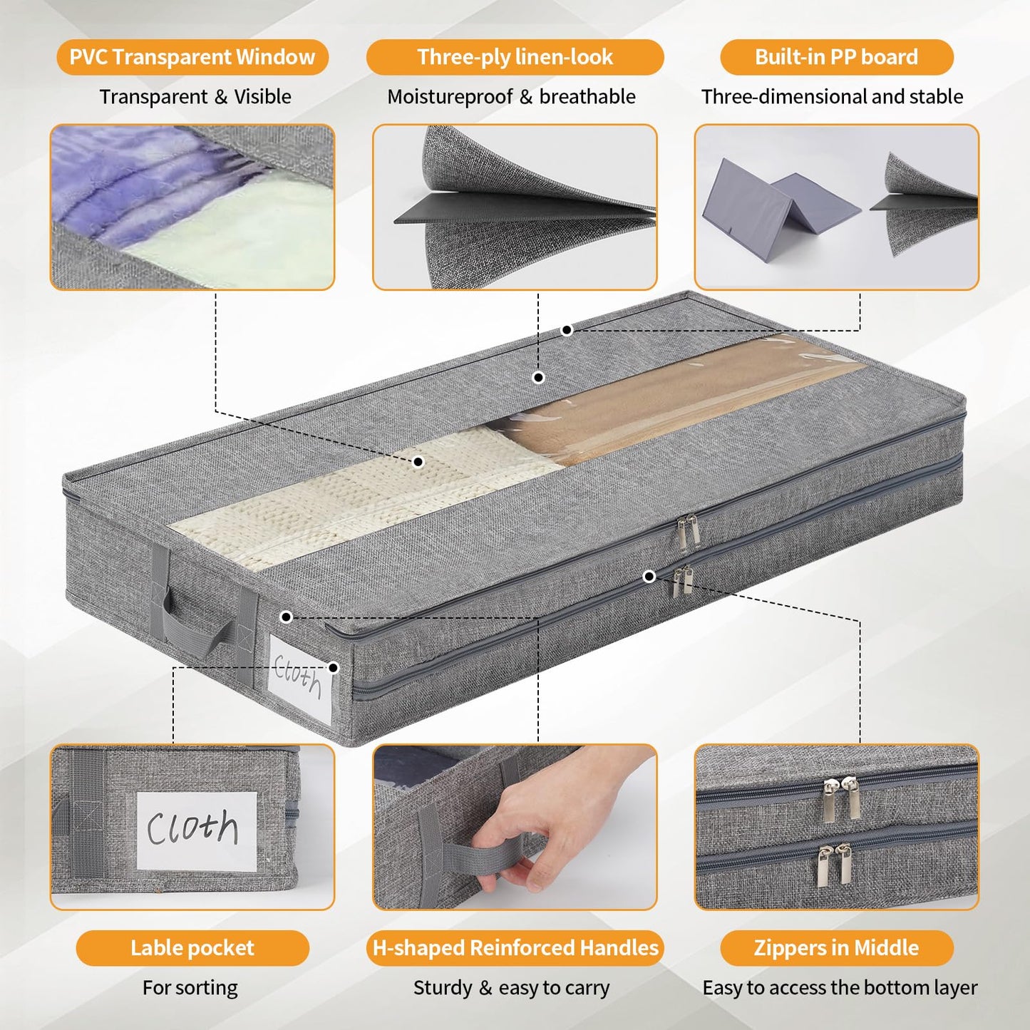 GARPROVM Underbed Storage Boxes, Low Profile Under Bed Storage Box with Lid, 85x40x12cm Storage Bags for Clothes
