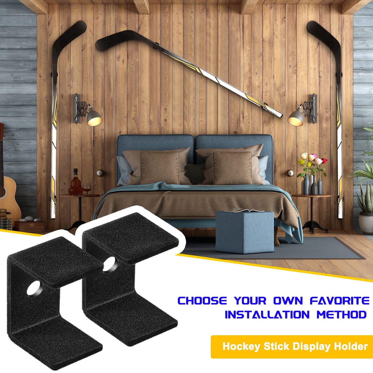 Dunzy 6 Pcs Black Hockey Stick Wall Mount Display Holder Display Hanger Ice Hockey Stick Mount for Wall Bracket for Home Office Storage Organizer
