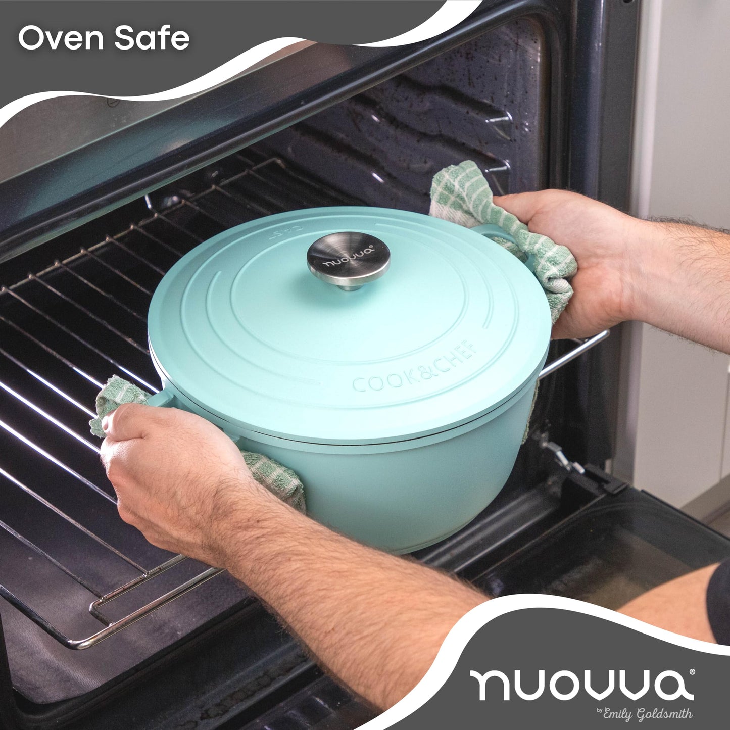 Casserole Dishes with Lid Oven Proof Non Stick Deep Dutch Oven Induction Cooking Pot Oven Safe Aluminium Stockpot 4L, 24cm, Teal by Nuovva