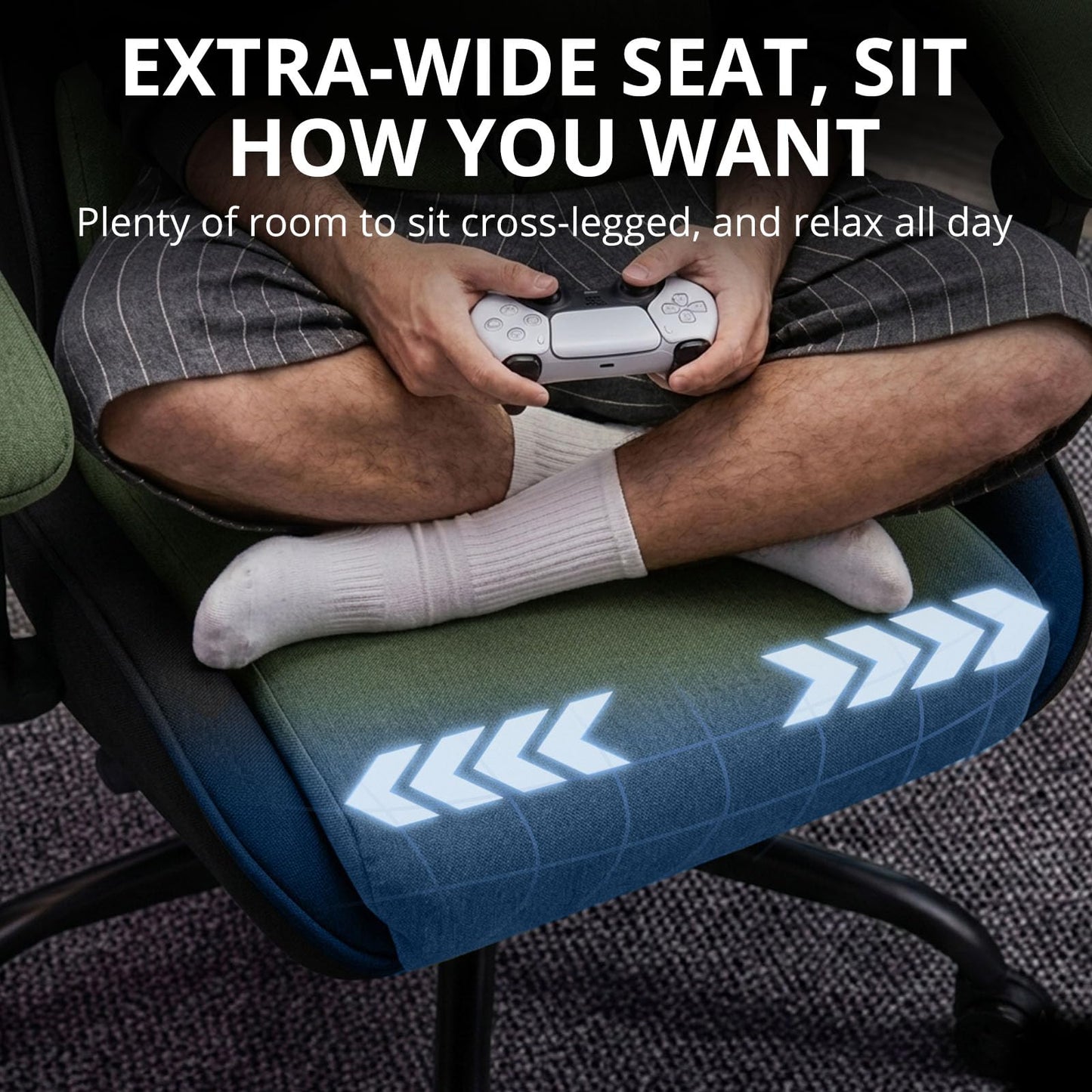 WUPY Gaming Chair, Fabric Computer Chair with Thick Cushion, Green Grey