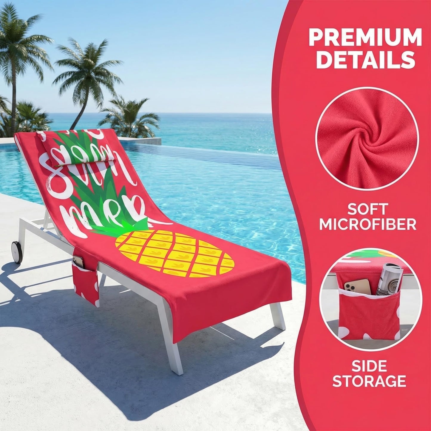 aotuo0608 Sunbed Towels with Pockets, 210x75cm Fast-Drying Lightweight Microfiber Beach Towel for Sun Lounger, Lounge Chair