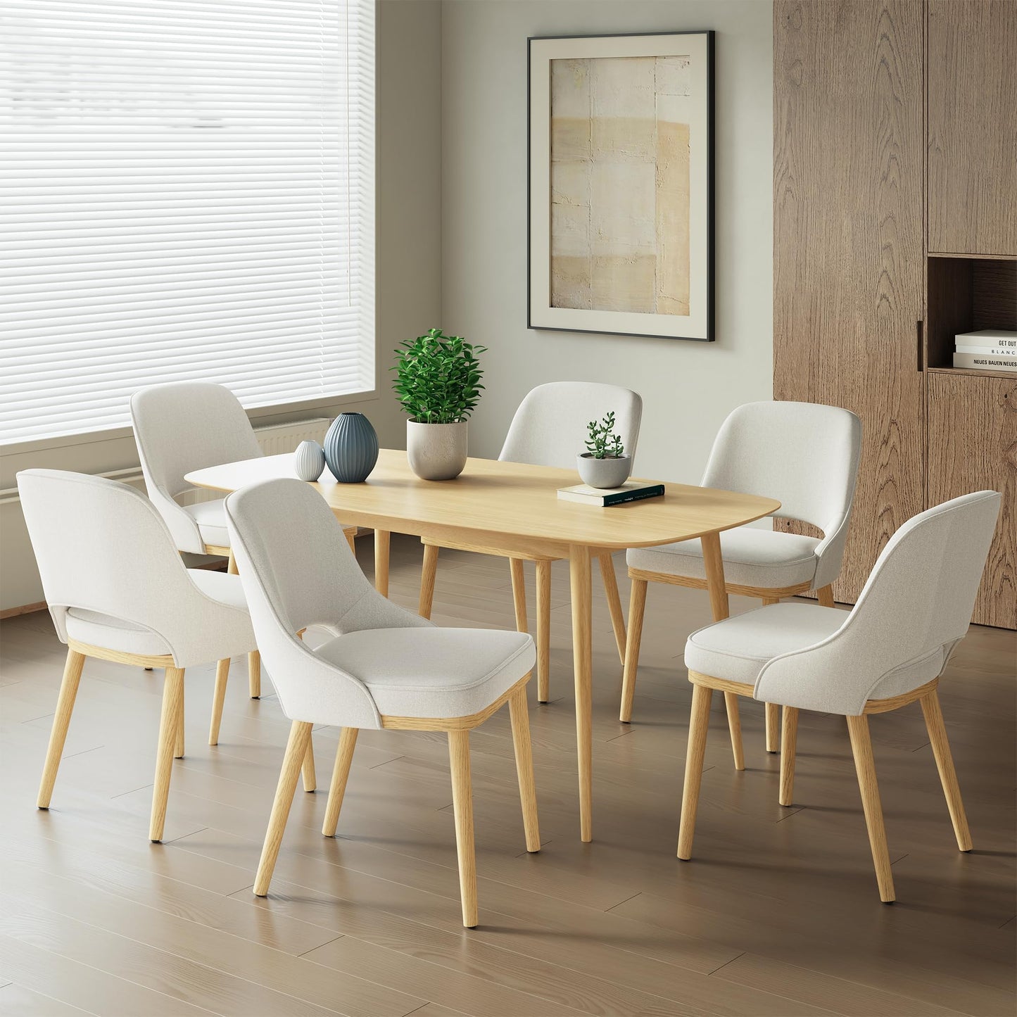 Dining Chairs Set of 6, Upholstered Dining Room Chairs with Chenille Fabric, Ergonomic Backrest, High Density Cushion & Rubber Wood Frame