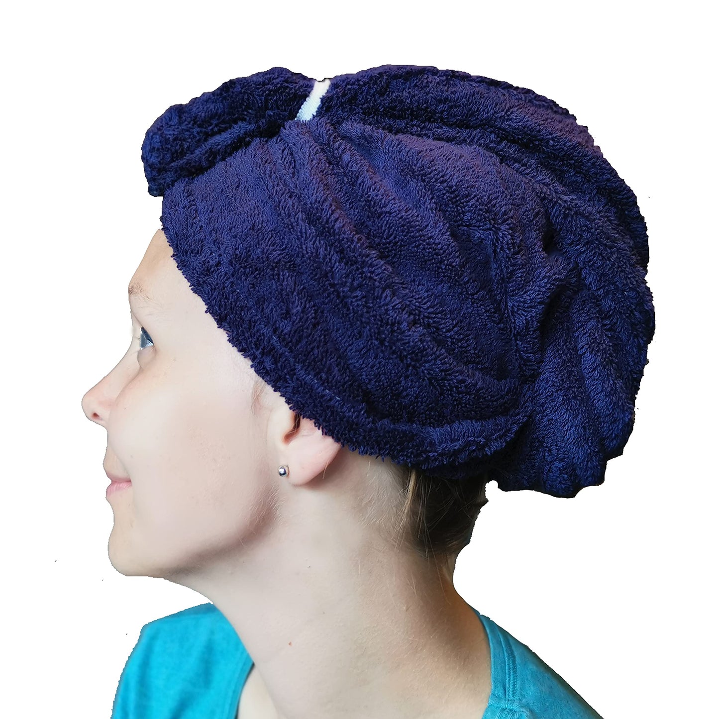 LLAMAXY 100% Pure Organic Cotton Hair Towel - Quick Twist Rapid Dry Turban Wrap for Adults and Children - 1 Pack Navy Blue