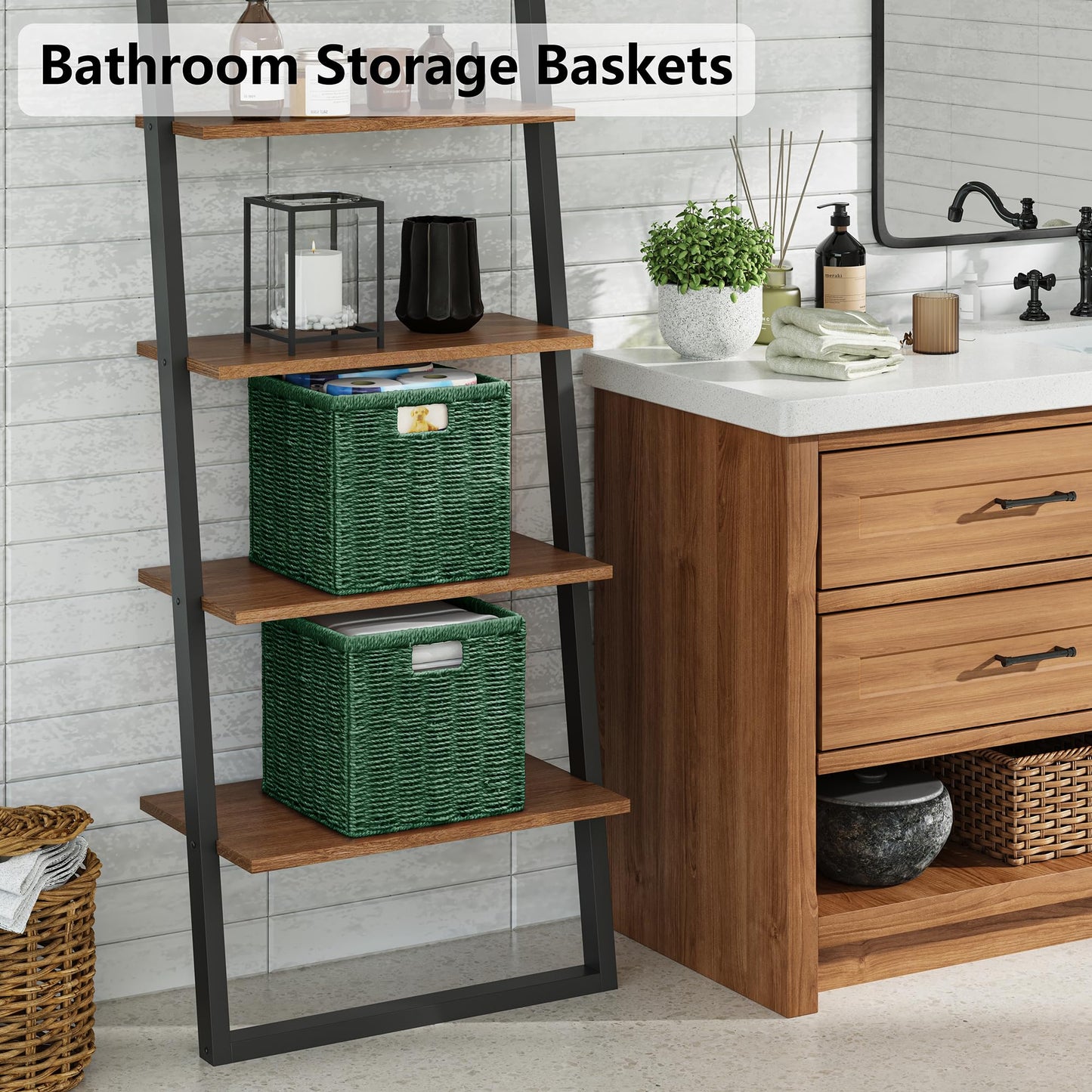 Vagusicc Wicker Storage Basket, Foldable Storage Cubes Organizer Bins, Handwoven Storage Baskets for Shelves Closet Wardrobe Bathroom