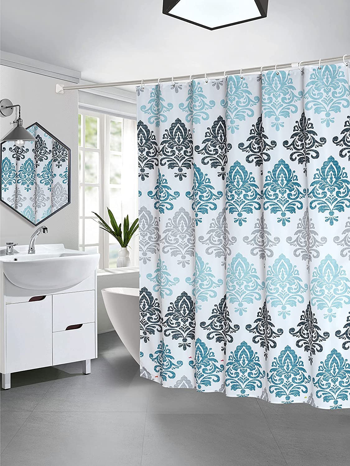 Tennove Shower Curtain 240 x 200cm Geometric Thick Polyester Fabric Mildew Resistant Shower Curtain Liner for Bathroom Decor Waterproof Long Bath