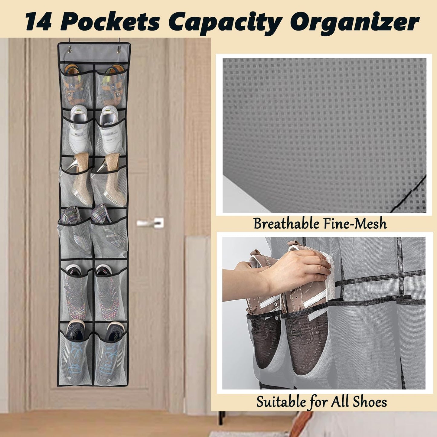 Tsathoggua Over the Door Shoe Organizer with 14 Pockets, 2 Hooks, Black