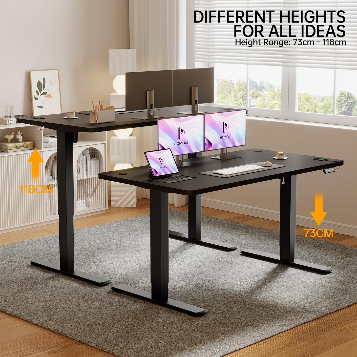 Homall Electric Height Adjustable Desk, Adjustable Height Office Desk with USB Ports, 140x60cm, Home Office with Splice Board, Black