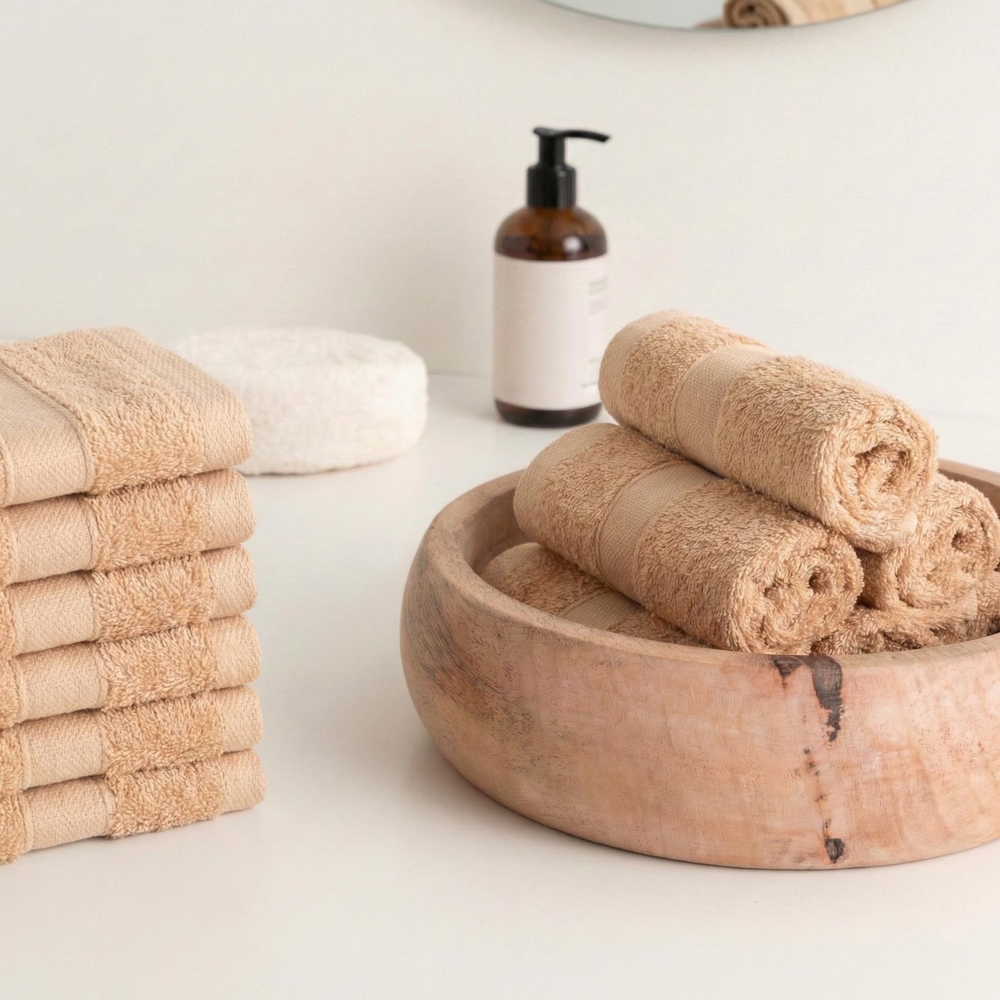 Todocama - Set of 12 Hand Towels (30 x 30 cm) 100% Soft and Absorbent Cotton, 550 gsm Premium, (Beige)