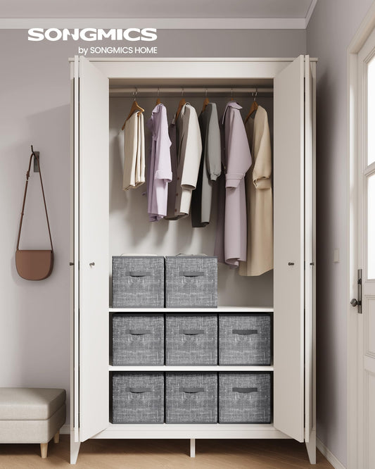 SONGMICS Storage Cubes, 33 cm Non-Woven Fabric Bins with Double Handles, Set of 8, Wardrobe Organisers for Shelves, Foldable, for Clothes, Cattail