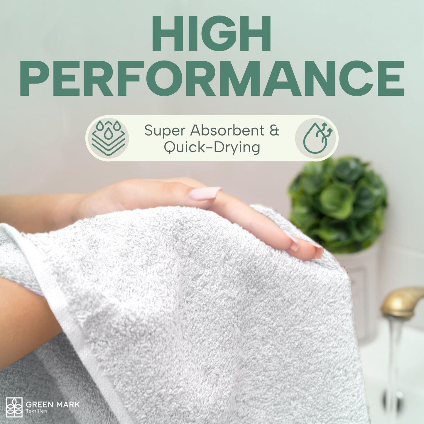 GREEN MARK Hand Towels - Set of 8 – 100% Cotton, Soft & Absorbent, Premium Quality for Bathroom, Spa and Gym, 50 × 100 cm, White